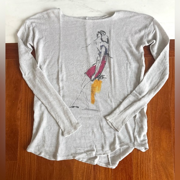Abercrombie & Fitch Women Top Shirt Heather Gray Artistic Long Sleeve Tee Size L - Picture 12 of 16